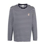 Maison Kitsuné Randig Rävmotiv T-shirt Blå Blue, Herr