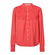 RUE de FEMME Feminin Blus med Rynkdetaljer Red, Dam