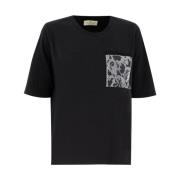 PANICALE Broderad Crew Neck T-shirt Black, Dam