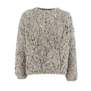 PANICALE Geometrisk Paljett Crew-Neck Jumper Gray, Dam