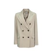 Please Dubbelknäppt Blazer Polyester Beige, Dam