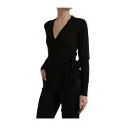 Dolce & Gabbana Svart V-ringad Korsad Cardigan Tröja Black, Dam