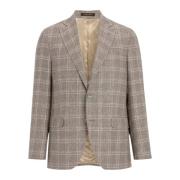 Oscar Jacobson Beige Rutig Strukturerad Blazer Regular Fit Gray, Herr