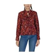 JACQUELINE de YONG Orange Abstract Print Blus Nyckelhål Hals Multicolo...