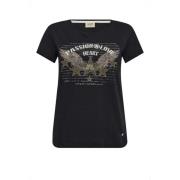 MOS MOSH Svart Tee med Smart Print Black, Dam