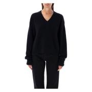 Rick Owens Svart V-ringad Stickad Tröja Sweater Aw24 Black, Dam