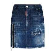 Dsquared2 Blå Bomull Elastan Kjol Ss22 Blue, Dam