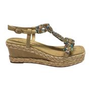 ALMA EN PENA Sandal med mockaklack och stenar Beige, Dam