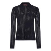 Max Mara Svart Ribbad Polo Tröja Black, Dam