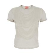 Diesel Vit T-shirt med präglade detaljer White, Dam