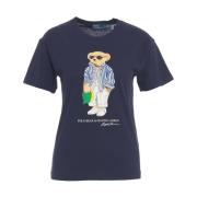 Polo Ralph Lauren Blå Stilren T-shirt med Fronttryck Blue, Dam