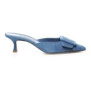 Manolo Blahnik Blå Mocka Kitten Heel Mules Blue, Dam