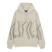 Octopus Outline Hoodie med Flag Label Beige, Herr