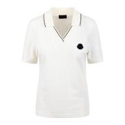 Moncler Polo Shirt med Logo Patch och Randig Kant White, Dam