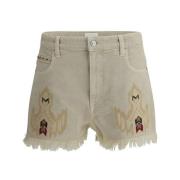 Isabel Marant Étoile Broderade Denim Shorts för Sommaren Beige, Dam