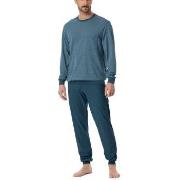 Schiesser Comfort Essentials Pyjama With Cuff Blå/Blå bomull 50 Herr