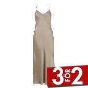 Damella Long Silk Nightdress Nougat silke Small Dam