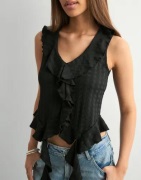 Vero Moda - Svart - Vmida Sl Frill Top Jrs Ga