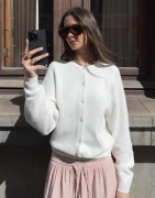 Nelly - Vit - Fuzzy Knit Cardigan