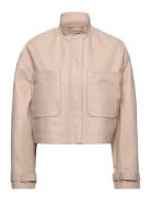 Leather Cropped Jacket Läderjacka Skinnjacka Beige Calvin Klein