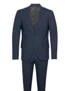 Lindbergh Checked Suit - Blazer + Pants Marinblå