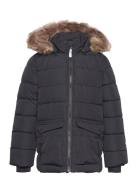 Color Kids Jacket W. Fake Fur - Long Svart