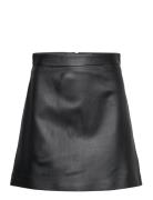 Leather A-Line Mini Skirt Kort Kjol Black IVY OAK