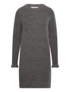 Slfsia Ras Frill Ls Knit Dress Kort Klänning Grey Selected Femme