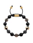 Men's Beaded Bracelet With Matte Onyx And Black/Gold Cz Diam Armband S...