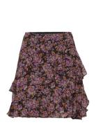 Floral Ruffle-Trim Georgette Skirt Kort Kjol Purple Lauren Ralph Laure...