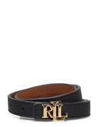 Lauren Ralph Lauren Logo Reversible Leather Skinny Belt Svart