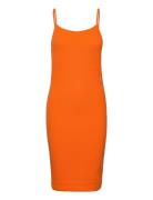 Slub Rib Strappy Dress Knälång Klänning Orange Calvin Klein Jeans
