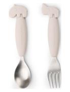 D By Deer Easy-Grip Spoon And Fork Set Deer Friends Sand Beige