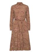 Belting-Print Tie-Front Crepe Shirtdress Knälång Klänning Brown Lauren...