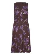 Floral Surplice Jersey Sleeveless Dress Knälång Klänning Brown Lauren ...