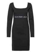 Logo Elastic Milano Dress Knälång Klänning Black Calvin Klein Jeans