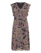 Paisley Belted Crinkle Georgette Dress Knälång Klänning Black Lauren R...