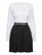Logo Elastic Long Sleeve Dress Knälång Klänning White Calvin Klein Jea...