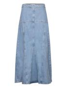 Long Denim Skirt With Seams Knälång Kjol Blue Mango