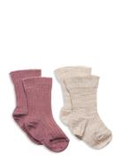 Sock 2P Bab Rib Wool Sockor Strumpor Multi/patterned Lindex