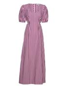 Stripe Cotton Cutout Dress Knälång Klänning Pink Ganni