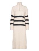 Slfmaline Ls Knit Dress Half Zip Knälång Klänning Cream Selected Femme