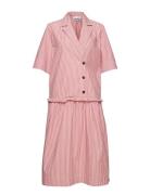 Stripe Cotton Blazer Dress Knälång Klänning Pink Ganni