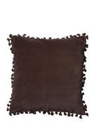 C'est Bon Cushion Cover Velvet Cotton W Fringe Brun