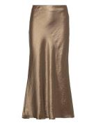 Slfsilva-Lena Hw Midi Skirt B Knälång Kjol Gold Selected Femme