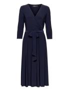 Surplice Jersey Dress Knälång Klänning Navy Lauren Ralph Lauren