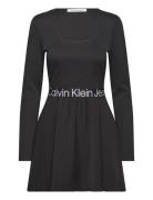 Logo Elastic Long Sleeve Dress Knälång Klänning Black Calvin Klein Jea...