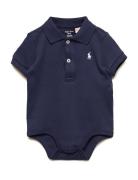 Soft Cotton Polo Bodysuit Bodies Short-sleeved Blue Ralph Lauren Baby