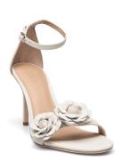 Lauren Ralph Lauren Allie Floral-Trim Nappa Leather Sandal Vit