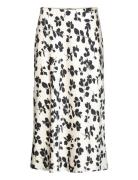 Leaf-Print Charmeuse Midi Skirt Knälång Kjol Black Lauren Ralph Lauren